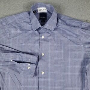 David Donahue Shirt Mens Size 15 Blue Plaid Dress Button Up Long Sleeve